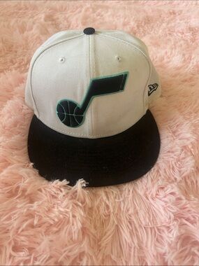 New Era White and Black Utah Jazz Snapback with Teal Accent